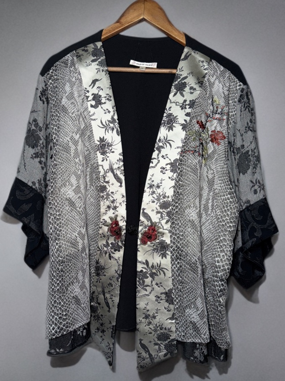 Spencer Alexis Mixed Print Kimono Cardigan Embroidered Floral Snake Print Boho